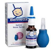 Bennetts Saline Nose Spray kit with blue bulb nasal aspirator for babies