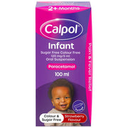 Calpol Infant suspension dosage guide and measuring syringe